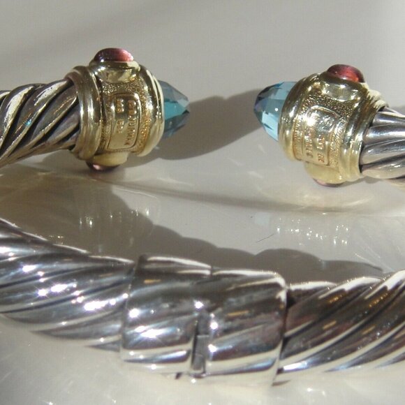 Vintage David Yurman Renaissance  Blue Topaz, Garnet & Iolite bracelet 9mm cable - Picture 4 of 7